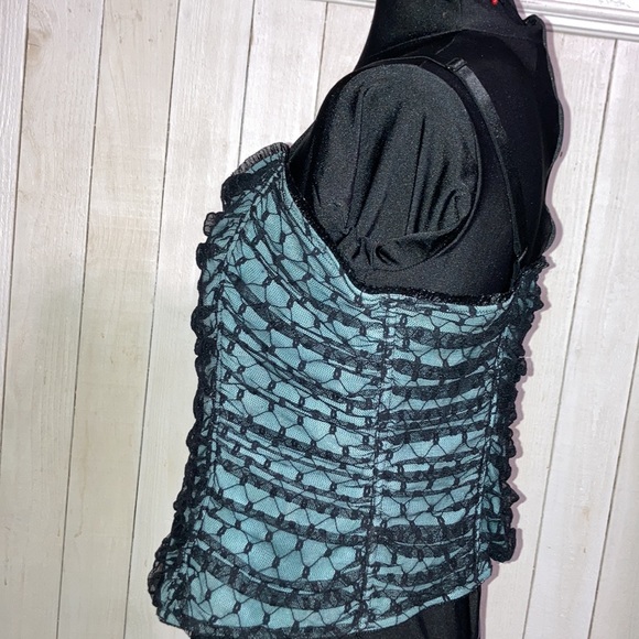 Cacique Women's blue Tube Top Goth Bustier Corset Lace Mesh Ruched Size 22 / 24 - Picture 3 of 6